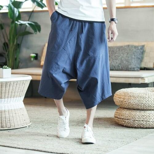 Hip Hop Fashion Cotton Thailand Shorts Bloomers Men Loose Linen Harem Shorts Nepal Seven Wide Leg Big Size Beach Shorts Summer