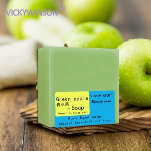 VICKYWINSON Green apple handmade soap 100g Calm the nervous Loosen the mood anti-inflammatory Improve acne Pure natural soaps