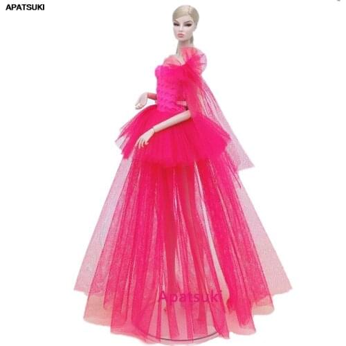 Hot Pink Multi-layer Wedding Dresses Fashion Doll Outfits Dress For Barbie Clothes 1/6 BJD Dolls Accessories Kids Toys
