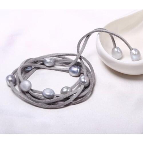 Pearls Necklace Women Pearls Jewelry Gray Stone Beaded Necklace on Cord Irregular Baroque Pearl Necklace Long Lady Necklace