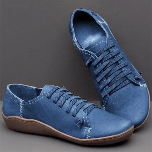 Female Short Boots Dropshipping Leather Ankle Boots Autumn Vintage Lace Up Women Shoes Comfortable Flat Heel Boots туфли женские