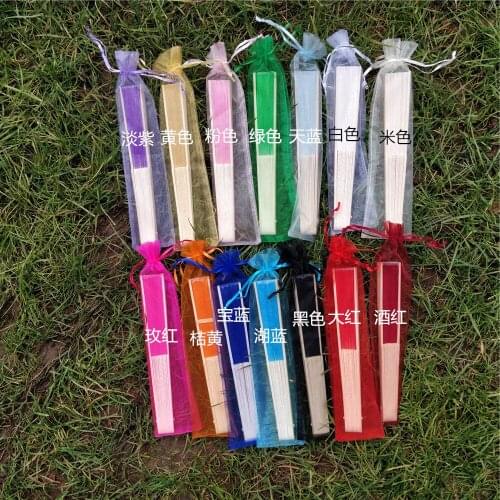 14 color personalise Folding Elegant Silk Hand Fan with Multicolor Gift bag Wedding&Party Favors Gift 100pcs/lot