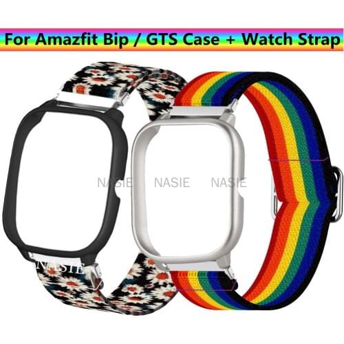 20mm Nylon Solo Loop Strap + Case For Amazfit GTS 2/2e/GTS2 Mini/42mm /2e/Bip Lite S U Stratos Bracelet Watch Amazfit Bip Strap