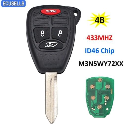 3+1/4 Button Remote Smart Car Key ID46 Chip 433MHZ FCC M3N5WY72XX for Chrysler 300 Town & Country for Dodge for Jeep Uncut Blade