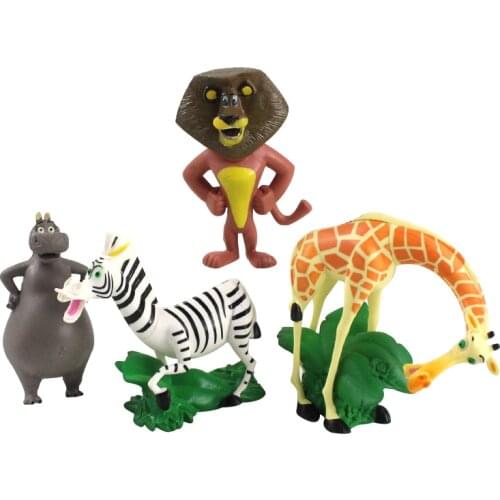 4pcs/set 7-8cm Madagascar Animal PVC Figure Toys Lion Alex Zebra Marty Giraffe Melman Hippo Gloria Cute Model Doll