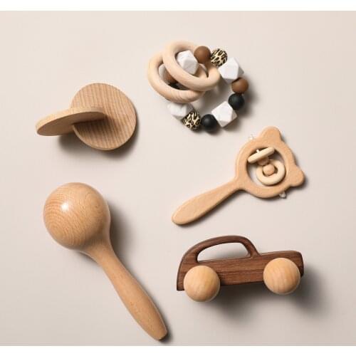 5 Pcs/set Baby Toys Wooden Car Hand Musical Rattle Teether Infant Nursing Toys Babyplay Newborn Set for 0-12Months 2021 New