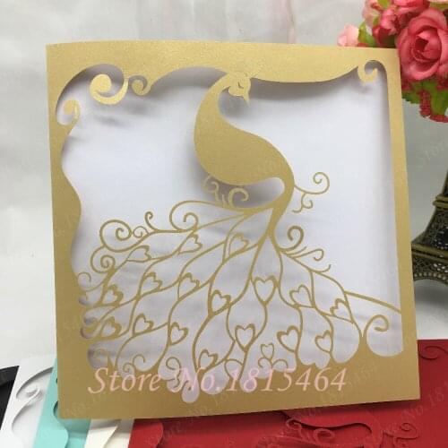 50pcs New Arrival Wedding Card Party Favors Laser Cut Hollow Peacock Elegant Invitation Cards with inner Cards Wedding Supplies