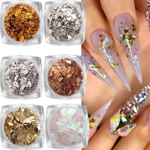 6 Color 3D Nail Foil Stickers Slim Color Irregular Foil Sticker Symphony Candy Cellophane Fragment Nails Sequins Nail Decoration