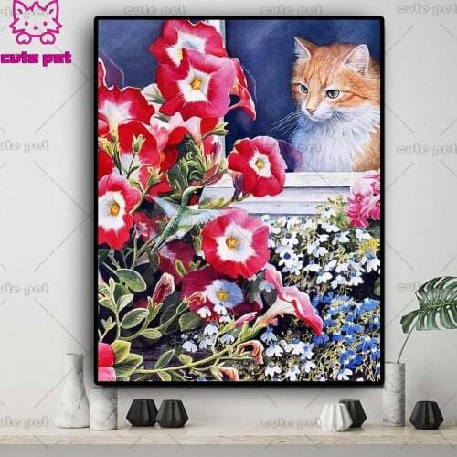 Diamond Painting 5d Flower cat Full Square/Round Drill Diamond Embroidery Floral morning glory Handmade Gift Needlework Art