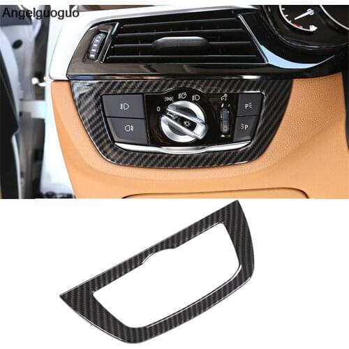 Angelguoguo Carbon fiber ABS Car headlight switch button Cover frame sticker Fit For BMW 5 Series G30 2018