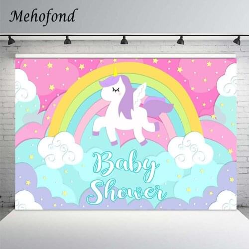 Baby Shower Photography Backdrop Photophone Rainbow Unicorn Cloud Children Birthday Party Background Photocall Photo Studio Prop