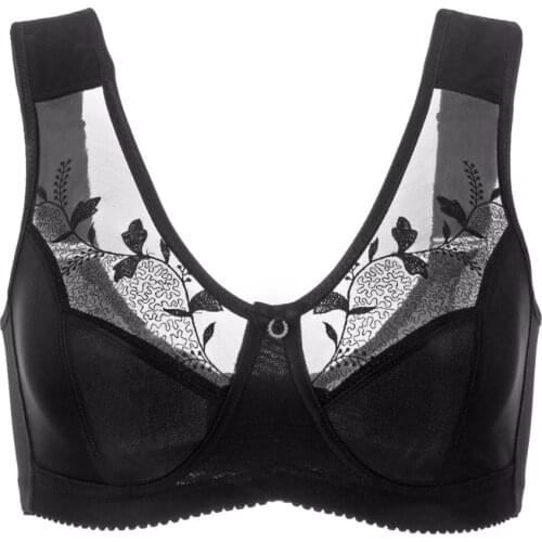 BAICLOTHING Womens Soft Cups Full Coverage Floral Embroibered Wireless Minimizer Bra Lingerie 34 36 38 40 42 44 B C D DD DDD/E