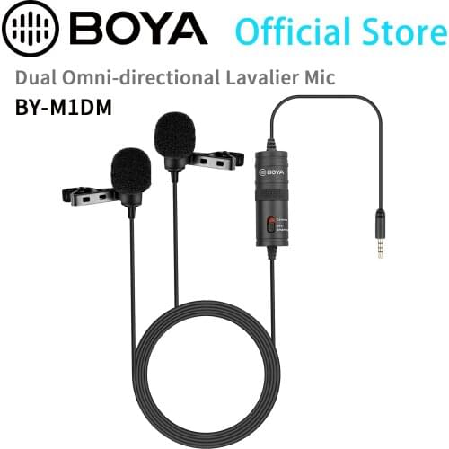 BOYA BY-M1DM Dual Lavalier Universal Microphone for Smartphone DSLR Cameras Camcorders Audio Recorders PC Interview Presentation