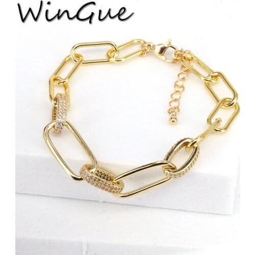 1PCS, Gold Crystal Zirconia Cable Chain Bracelet For Women Girl Chunky Pulseras Mujer Bijoux Femme 2021 NEW Jewelry Gift