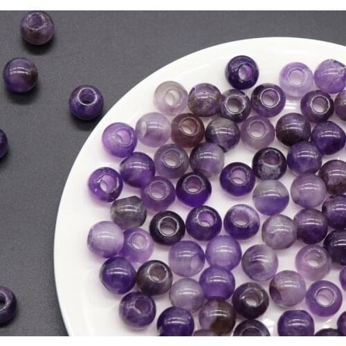 Icnway 5mm Large Aperture Natural Amethyst 12mm Large Hole Beads 10pieces a lot Diy Hand Necklace Jewelry Making Woven Material