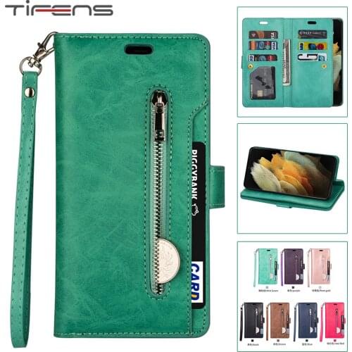 Zipper Flip Leather Case For Samsung Galaxy S21 S20 FE S10 E S9 S8 Note 20 10 9 8 Ultra Plus S7 S6 Edge Cards Wallet Phone Cover