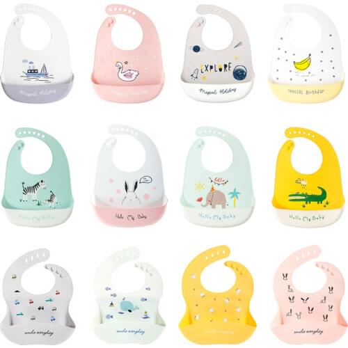 Baby Waterproof Silicone Bib Feeding Baby Newborn Cartoon Aprons Adjustable Baby Bibs Cloths Bandana Bibs Cartoon Baby products