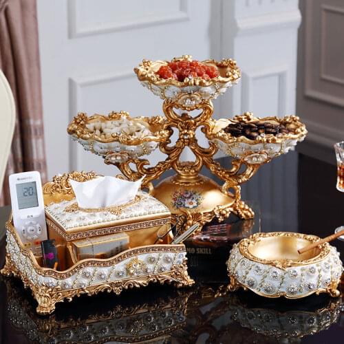 European Resin Diamond Fruit Plate Dried Fruit Candy Dish Tissue Box Ornaments Home Livingroom Table Furnishing Decoration Craft