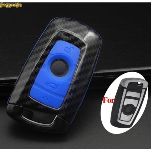 Jingyuqin Carbon ABS Silicone Remote Car Key Case Cover For BMW 1 3 5 6 7 Series X3 X4 3 Buttons Key Fob Protector