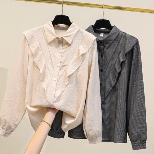 Sweet Long Sleeved Plus Size Korean Autumn Elegant Fashion Blouses And Tops WomenS Oversize Shirt Clothing 2021 Female Vintage