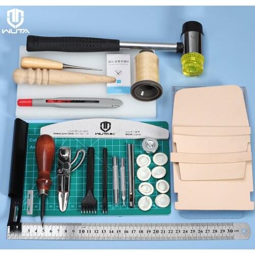 WUTA Durable Basic Leather Craft Tool Set Leather Work Sewing Set DIY Hand Sewing Stitching Punching Cutting Tool Kit