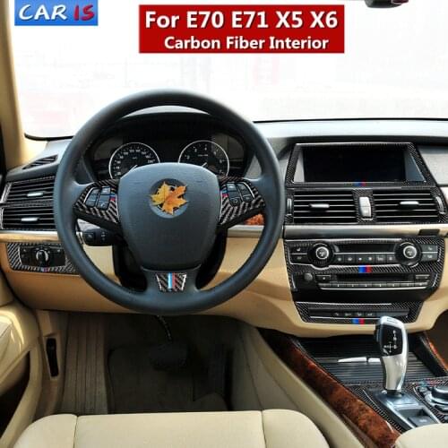Interior Moulding Trim Air Conditioning CD Gear Shift Panel Carbon Fiber Car Stickers Decals For BMW E70 E71 X5 X6 Accessaries