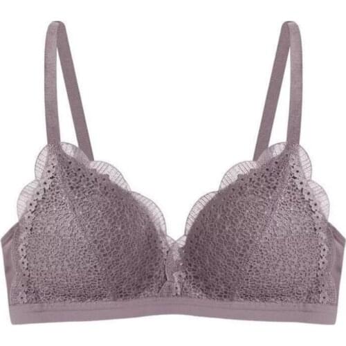 New Fashion Sexy Playful Lady Thin Cup Lace No Trace No Steel Ring Gathered Bra Solid Color Embroidery Bra