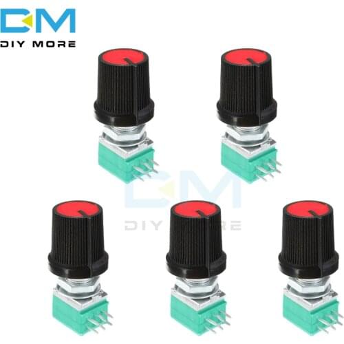 5PCS Rotary Potentiometer 6mm 6 Pin 6PIN 6P Knurled Shaft Single Linear B Type B10K ohm 5K 10K 20K 50K 100K With Red Cap Diymore