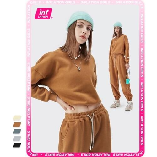 INFLATION Casual Crewneck Sweatshirts Women Thick Pullovers Winter Basic Fleece Sweatshirts Women Loose Plain Hoodies Tracksuit