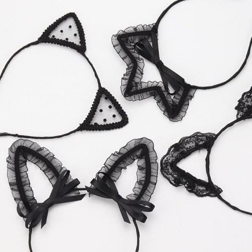 Lovely Masquerade Halloween Sexy Lace Cat Ears Hair Hoop Cosplay Anime Party Maid Costume Kawaii Headwear Headband Accessories