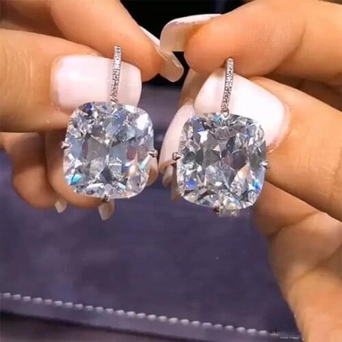 Huitan Chic Womens Drop Earrings Silver Color With Big CZ Stone Gorgeous Female Party Jewelry Anniversary Gift Earring for Girl