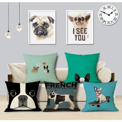 Cute Pug Cushion Cover Cartoon Style French Bulldog PugDecorative Pillows Case for Sofa Home Decor Throw Pillow Cover