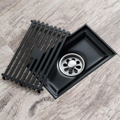 9*15cm Black Shower Drain 304 Stainless Steel Shower Floor Drain Long Linear Drainage Drain for Hotel Bathroom Kitchen Floor