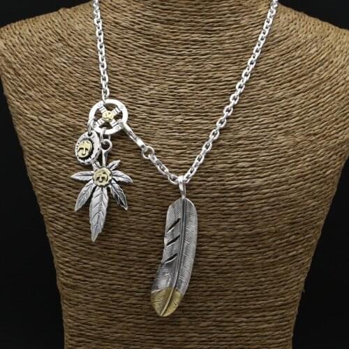 Starfield S925 Sterling Silver Retro Thai Silver Vintage Style Men Women Takahashi Goro Feather Maple Leaf Necklace