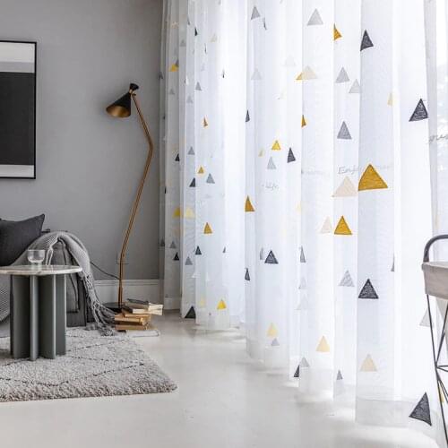 Nordic Style Triangle Tulle Curtains for Childrens Bedroom Kids Window Treatments Sheer for Living Room Finished Customization