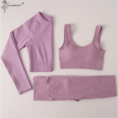 Womens Sportswear Yoga Set Workout Clothes Athletic Wear Bodybuilding Legging Seamless Fitness Bra Crop Top Long Sleeve Yoga