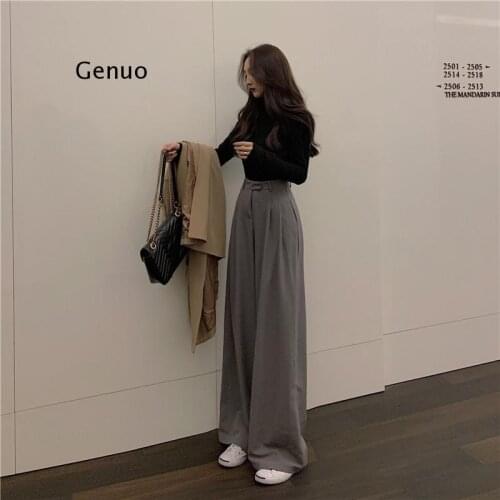 Spring Autumn Female Solid Wide Leg Pants Women Full Length Pants Ladies High Quality simple Casual Straight Pants