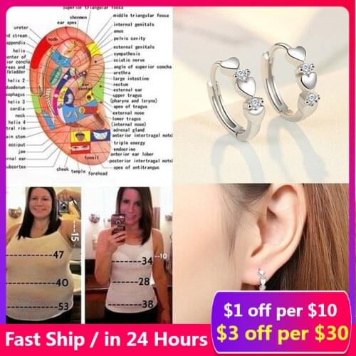 Love Shape Weight Loss Earrings 925 Pure Silver Cubic Zirconia Magnetic Therapy Thin Earrings Chakra Burning Fat Health Jewelry