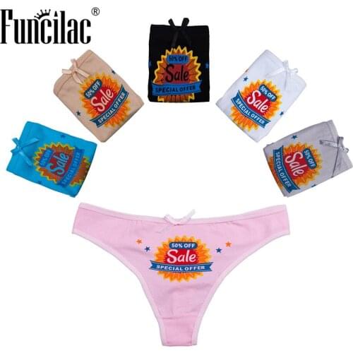 FUNCILAC Brand Women Sexy Thongs and G-strings Underwear Panties Cotton Printed 50% Off Sale High Quality Fashion 5 pcs/Lot