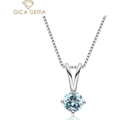 GICA GEMA Classic 925 Sterling Silver Round Amethyst Blue Topaz Gemstone Engagement Cute Pendant Necklace Fine Jewelry
