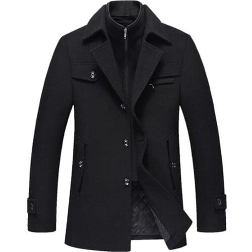 Winter New Wool Coat Men Business jacket Casual Slim Mens Overcoat Wool Blends Coat Thick warm