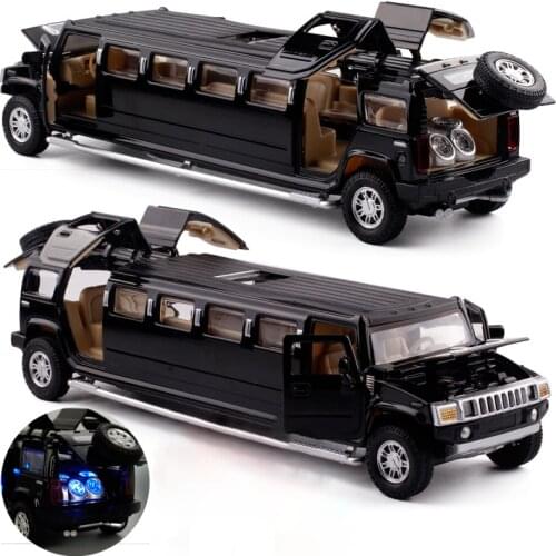1:32 High Simulation Alloy Hummer Lengthen Limousine Metal Diecast Car Model Pull Back Flashing Musical Kids Toy Vehicles