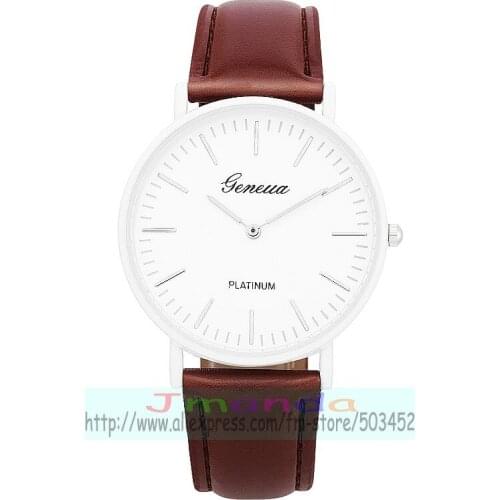 100pcs/lot 8592 geneva brand white case leather watch wrap quartz casual exclusive wrist watch for women men wholesale