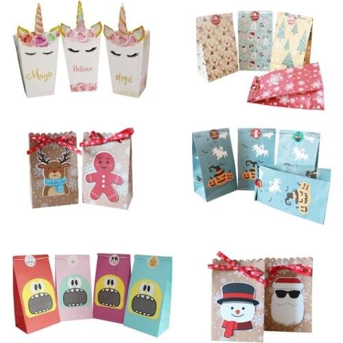 12PCS Merry Christmas Paper Bag Snowman Food Cookie Gift Packing Bag Birthday Party Favor Stand Bags for Kids Drop Shipping