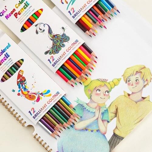 12 pcs/set Professional Sketch Drawing Pencil Set Oil Metal Water Fluorescent Painting Pencils Stationery Supplies