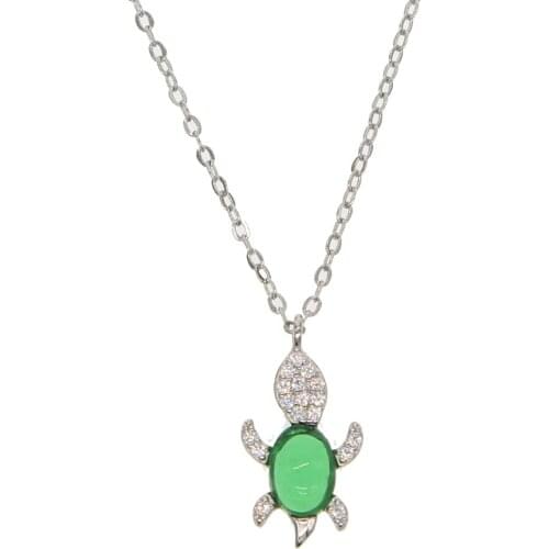 2019 summer new green stone paved turtle pendant necklace 925 sterling silver