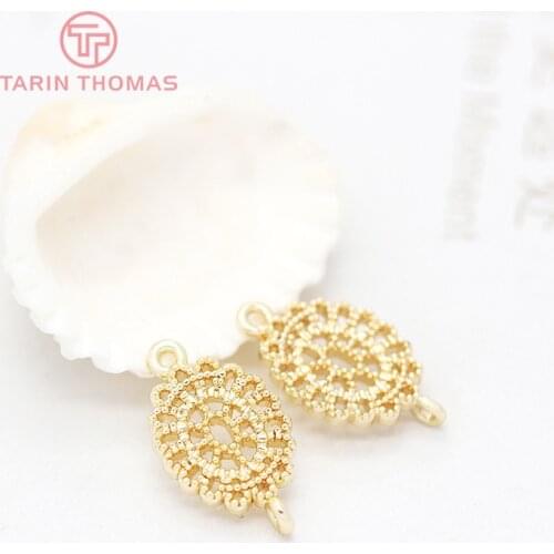 6PCS 7.5x13.3MM 24K Gold Color Plated Brass Charms Earrings Connector High Quality Diy Jewelry Accessories