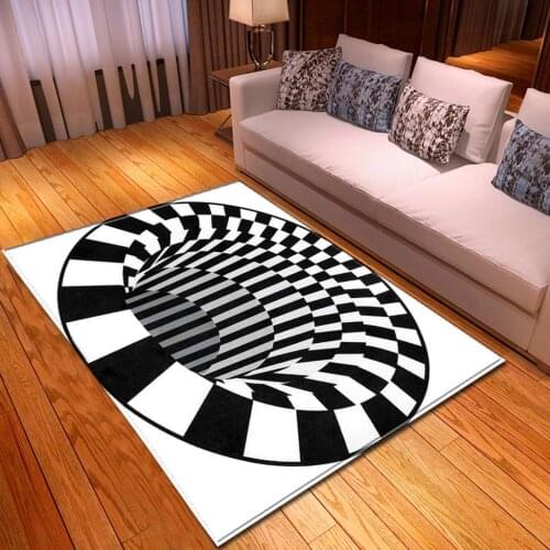 3D Swirl Rug Carpet Rectangle Illusion Rug Black and White Carpet Non Slip Area Rug Doormat Mats for Home Bedroom Living Room