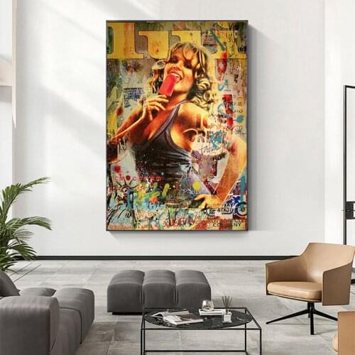 Abstract Ice Cream Woman Canvas Painting Figure Posters and Prints Cuadros Modern Wall Art Pictures for Living Room Home Decor