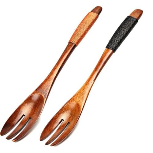 Japanese Style 3 Teeth Wooden Forks for Fruit Desserts Cake Chips Snacks Salad Kitchen Flatware WB2383